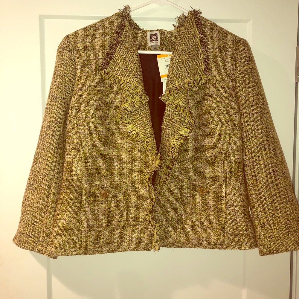 Anne Klein twill blazer, Yellow/green. New w/tags